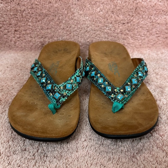 Vionic Floriana Teal Turquoise Snake Beaded Sandals Flip Flops Women’s Size 10 - Picture 4 of 10